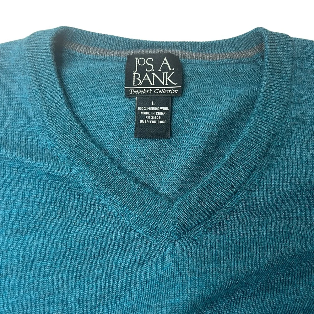 Jos A Bank Mens Traveler Merino Wool Sweater Size L Teal Old Money‎ Quiet Luxury